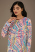Blue Printed Crepe Tunic With Side Tail