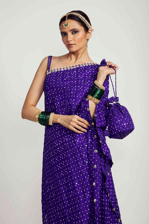 One Shoulder Bandhni Cape And Sharara Set