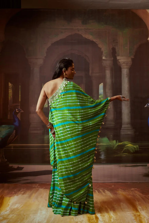 One Shoulder Leheriya Cape And Skirt Set