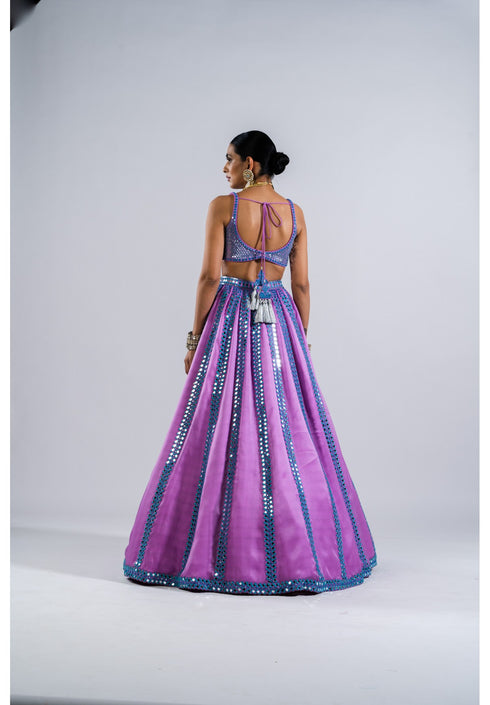 Mauve Mirror Seam Lehenga With Metallic Blouse