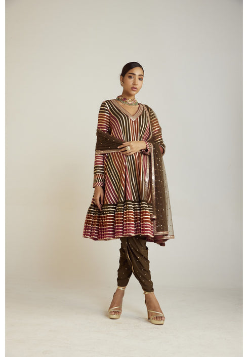 Olive Green A Line Dhoti Kurta Set