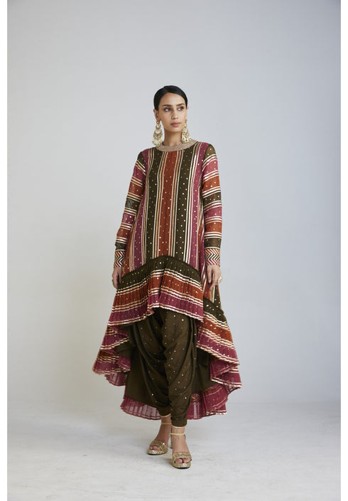 Olive Green Asymmetrical Kurta Set