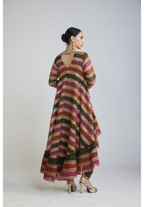 Olive Green Asymmetrical Kurta Dhoti Set