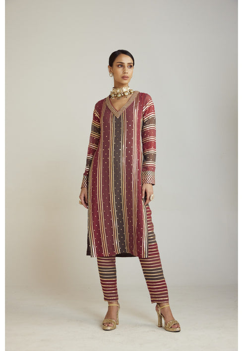 Charcoal Grey V Neck Straight Kurta Pant Set