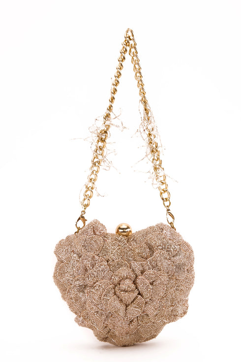 Isa Beaded Heart Clutch – Rose Gold