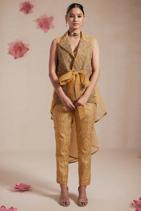 Gold Organza Embellished Jacket