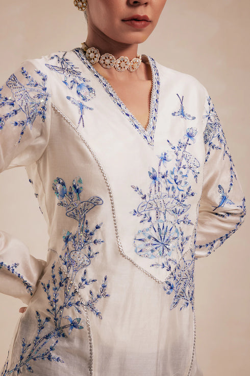 Blue Chanderi Structured Kurta Set