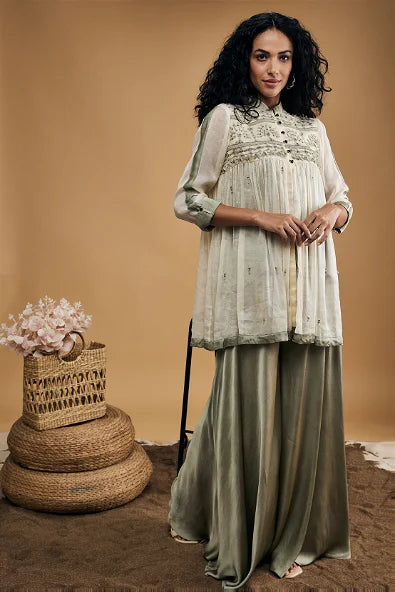 Azra Embellished Top With Flared Pants