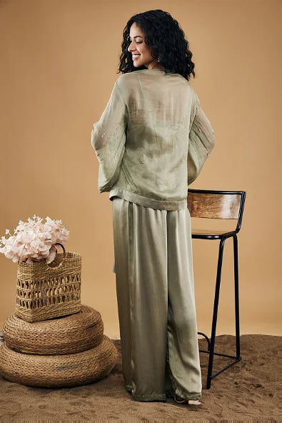 Azra Embellished Overlaped Top With Pants