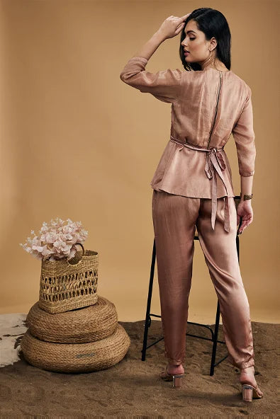 Azra Embellished Peplum Top And Pants