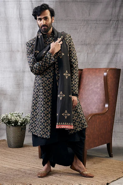 Zahra Printed Longline Jacket with Dhoti Set
