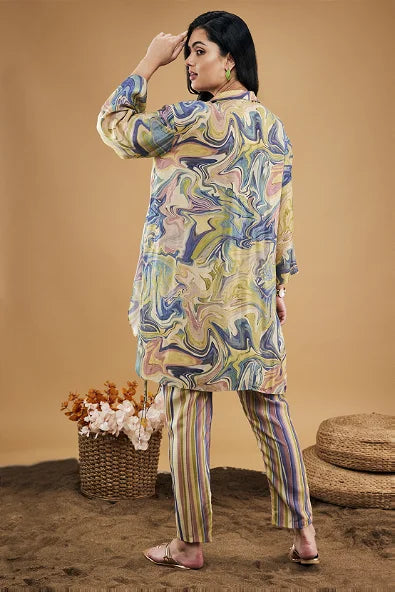 Marble Mosaic Embellished Shirt With Pants