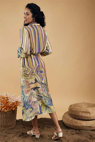 Marble Mosaic Printed Long Dress