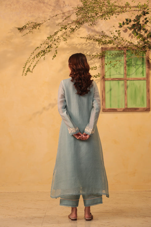 Vaayu Light Blue Collar Kurta Set
