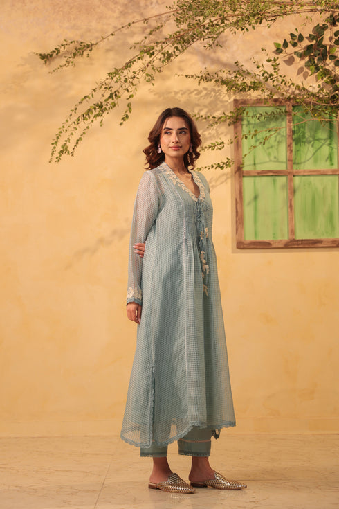 Vaayu Light Blue Tie-up Kurta Set