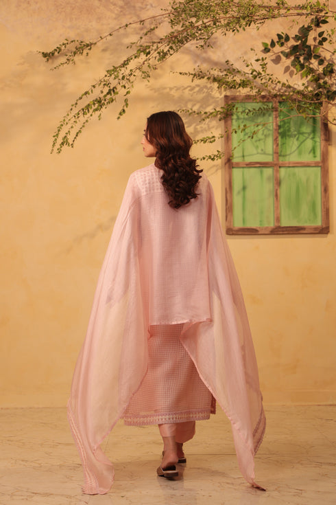 Vaayu Light Pink Jaal Straight Kurta Set