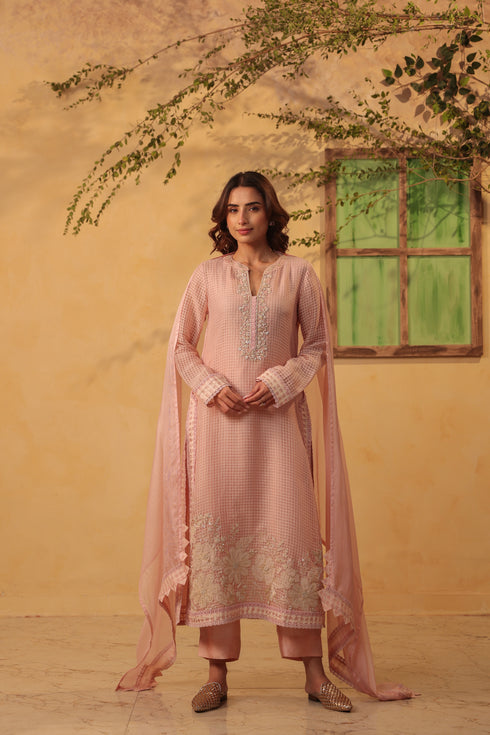 Vaayu Light Pink Jaal Straight Kurta Set