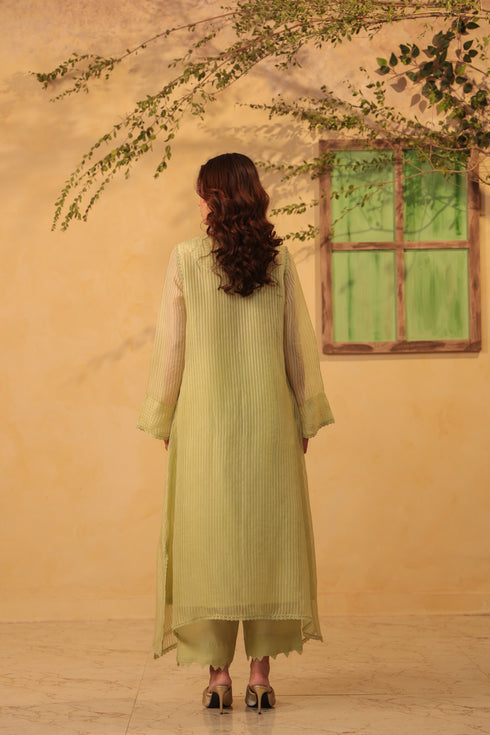 Vaayu Green Applique Yoke Kurta Set
