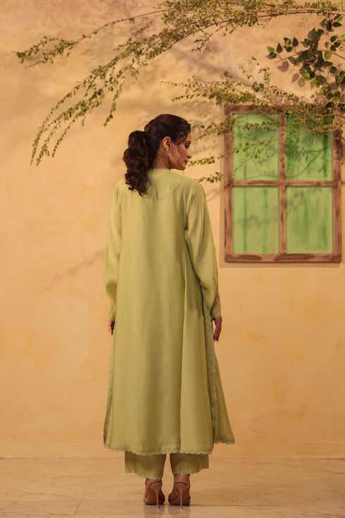 Vaayu Green Jacket Style Kurta Set