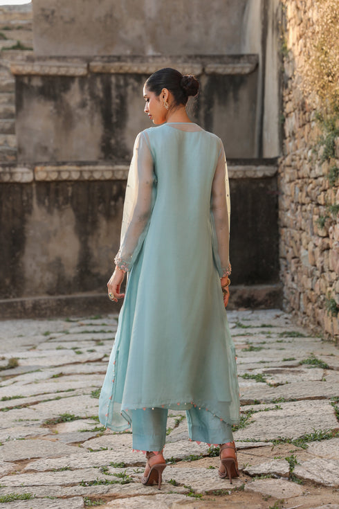 Vaayu Light Blue Heavy Neck Kurta Set