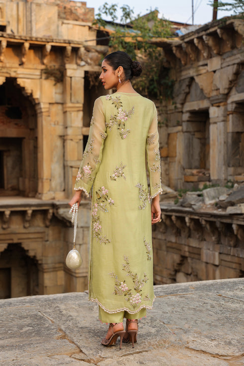 Vaayu Green Multicolor Jaal Kurta Set