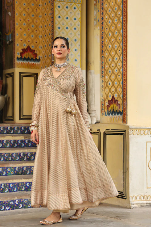 Ahista Ivory Printed Heavy Angrakha