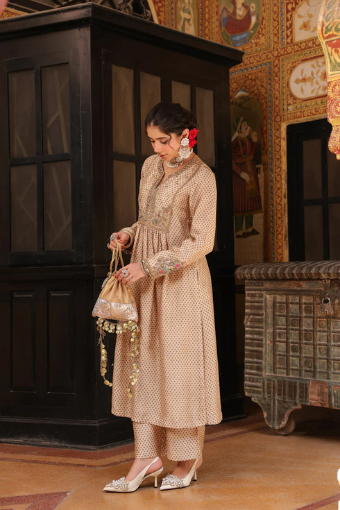 Ahista Ivory Printed Frockstyle Kurta Set