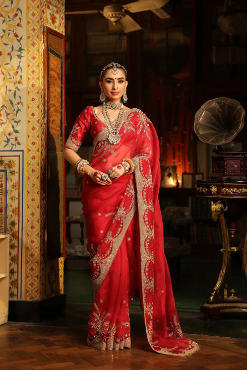 Ahista Red Zardosi Saree Set