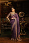 Ahista Purple Mayur Applique Border Saree Set