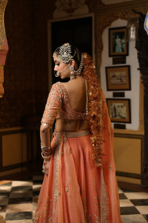 Ahista Peach Zardosi Lehenga Set