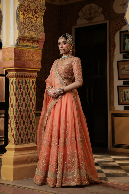 Ahista Peach Zardosi Lehenga Set