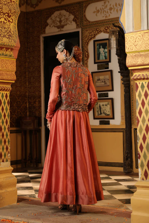 Ahista Rose Pink Jacket Kalidaar Set