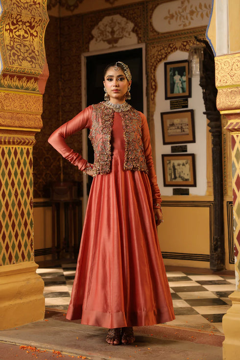 Ahista Rose Pink Jacket Kalidaar Set