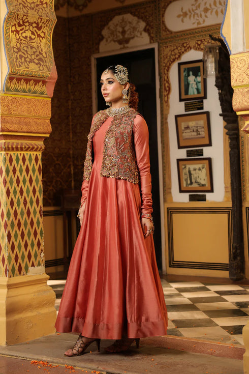 Ahista Rose Pink Jacket Kalidaar Set