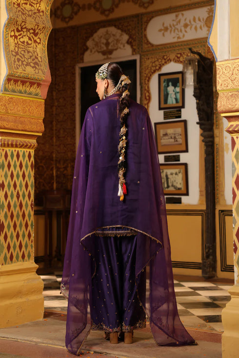 Ahista Purple Mayur Applique Short Kurta Set