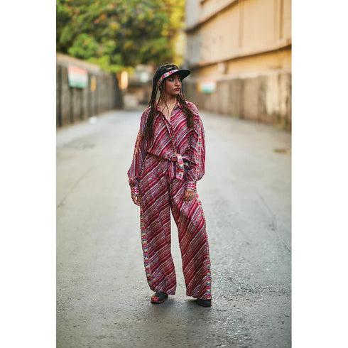 Bohemian Stripe Print Oversized Coord Set