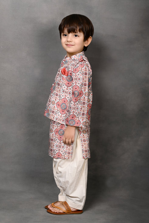 Abstract Geometrical Print Nehru Jacket With Kurta & Pathani Salwar Set