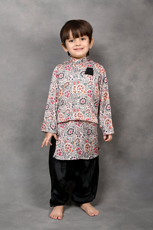 Kani Print Nehru Jacket With Matching Kurta & Pathani Salwaar Set