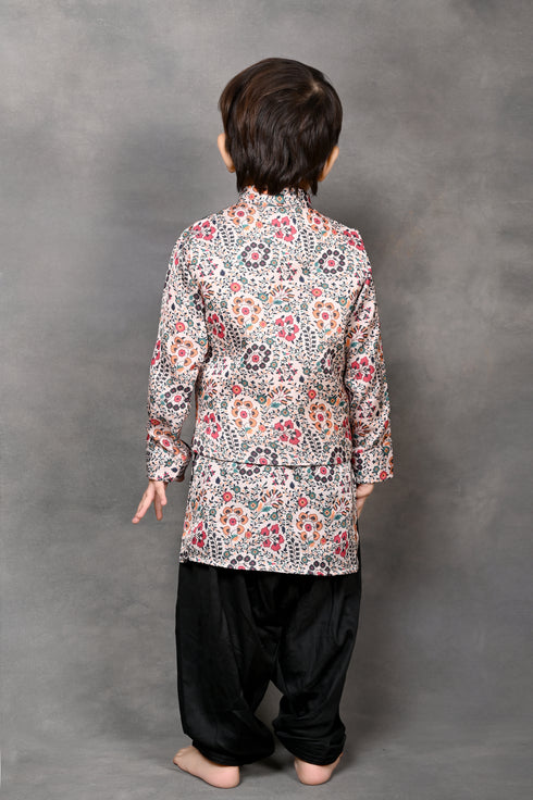 Kani Print Nehru Jacket With Matching Kurta & Pathani Salwaar Set