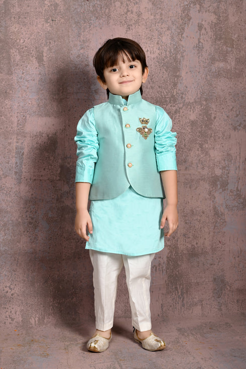 Hand Embroidered Royal Bee Motif Nehru Jacket with Kurta & Pant Set