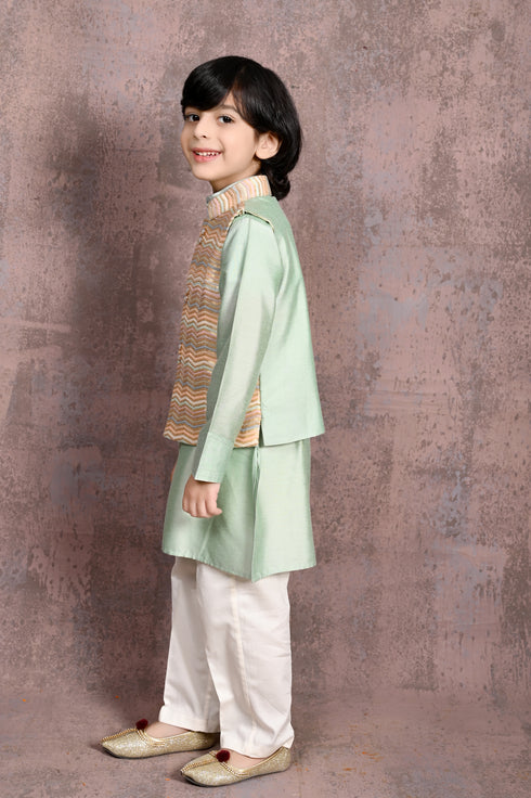 Multicolor Thread & Sequins Embroidered Nehru Jacket With Kurta & Pant Set