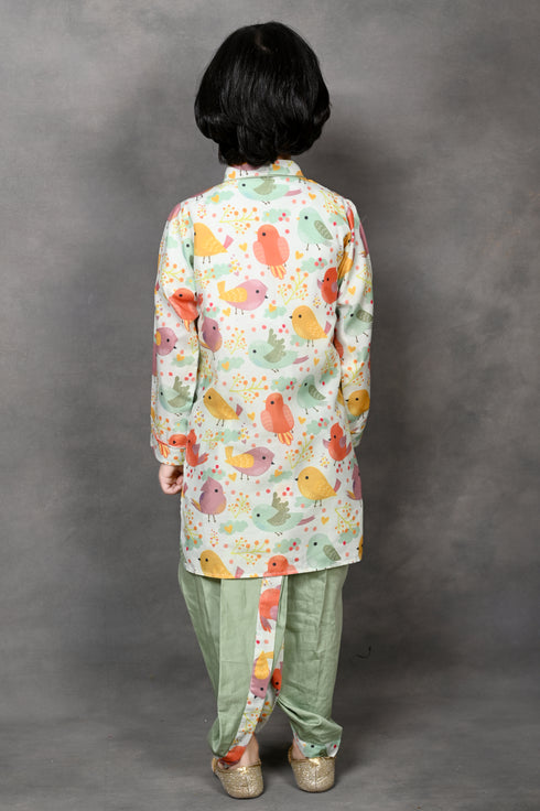 Bird Print Kurta & Dhoti Set
