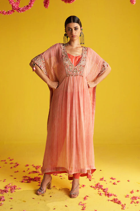 Preeti Peach Kaftan Set