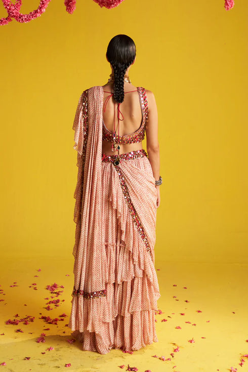 Kirti Orange Saree Set