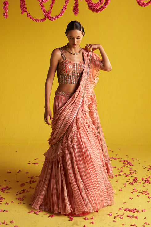 Esha Peach Saree Set