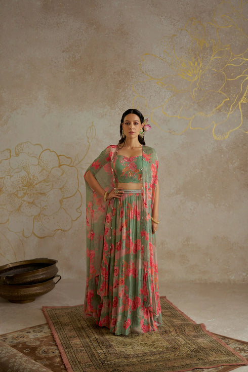 Jade Rose Lehenga With Cape Set