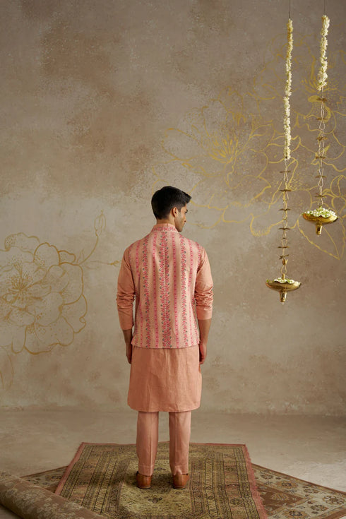 Blush Kurta Set With Printed Jacket