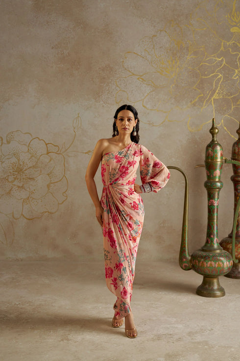 Blush Rose One Shoulder Draped Dress