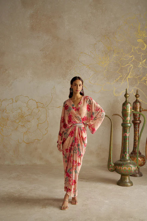 Blush Rose Draped Kaftan Set