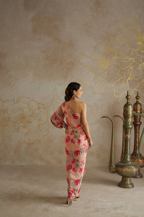 Blush Rose One Shoulder Draped Dress